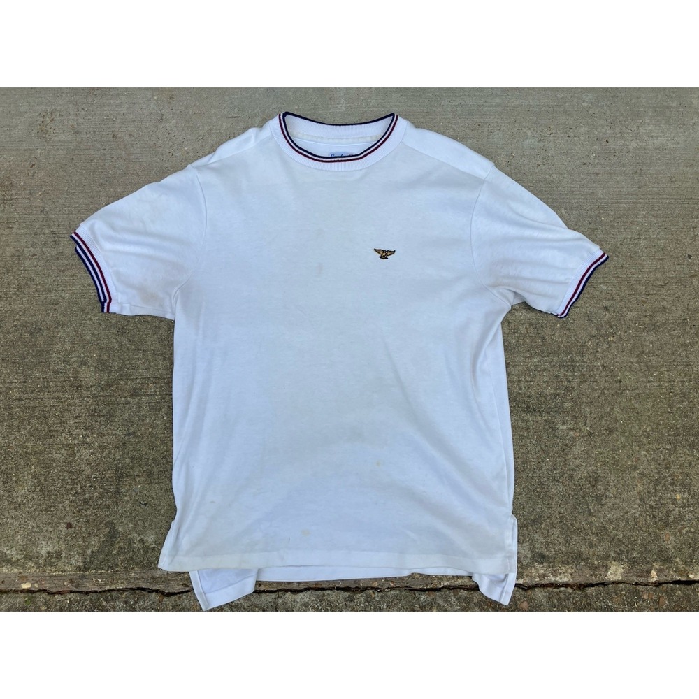 Vintage 70's Stan Smith Duofold White Tennis Polo Shirt Size Large Made In USA - Picture 1 of 11